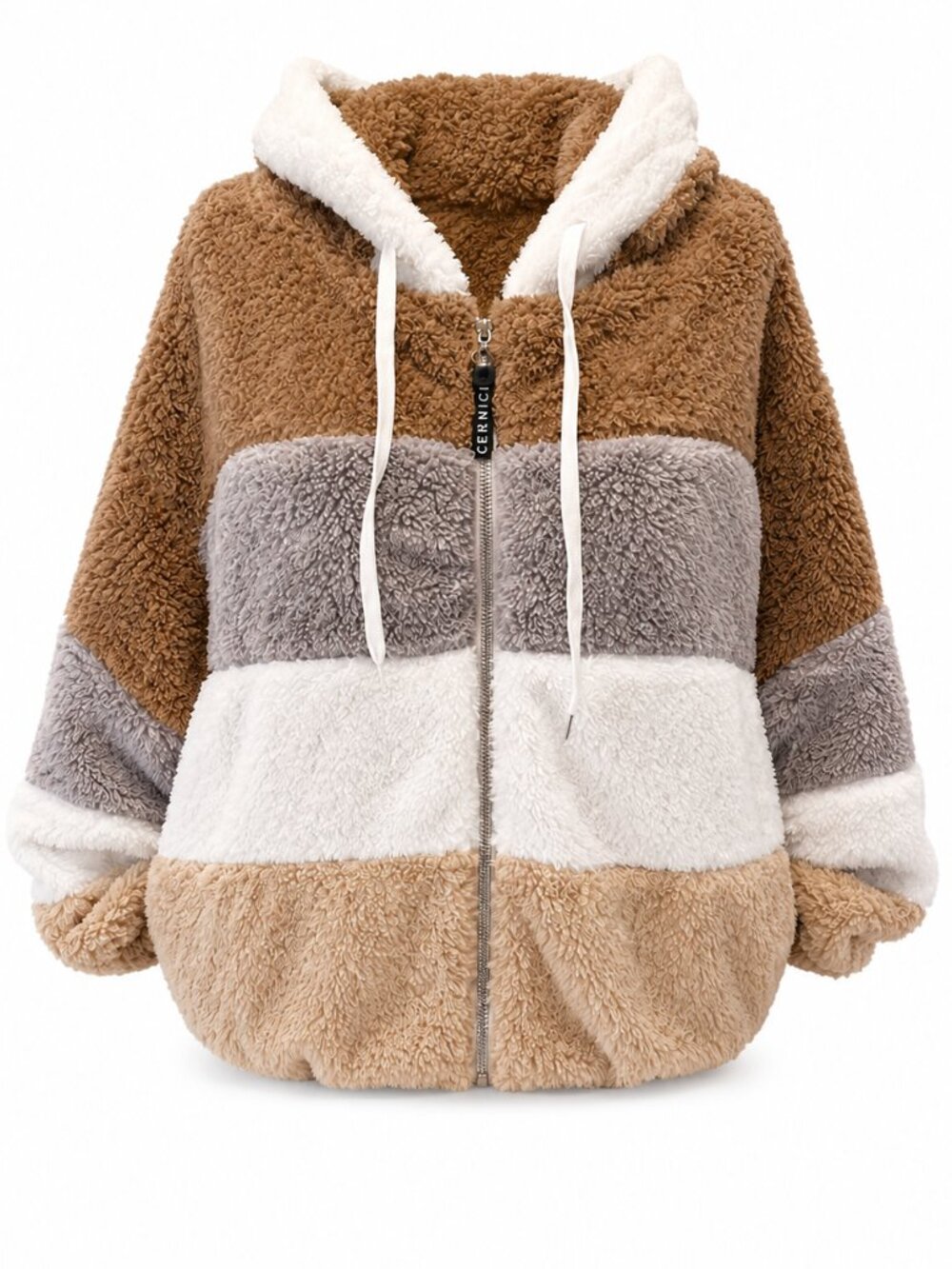 Colorblock Plush Hooded Zip Jacket New | 235